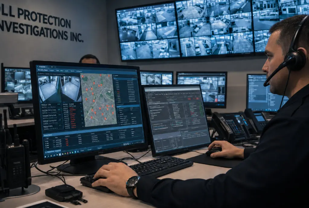 GPI staff watching security camera feeds